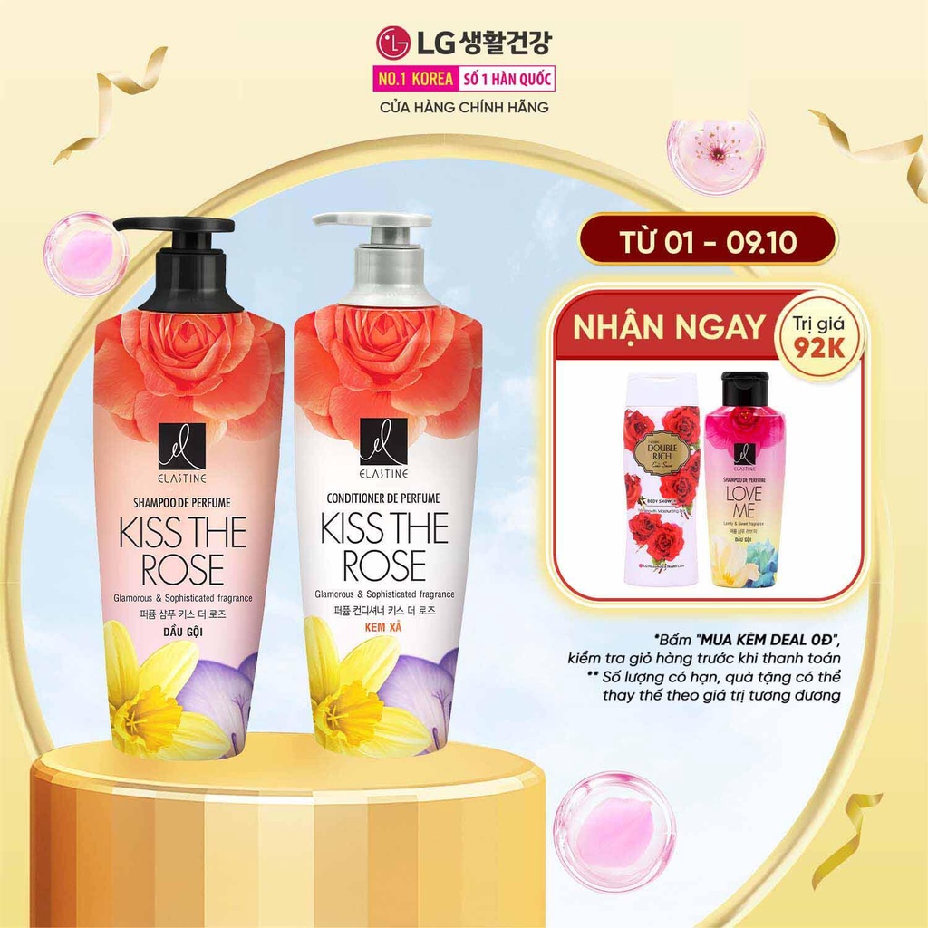 Bộ đôi Dầu gội xả Elastine De Perfume hương nước hoa Kiss the rose 600ml x2