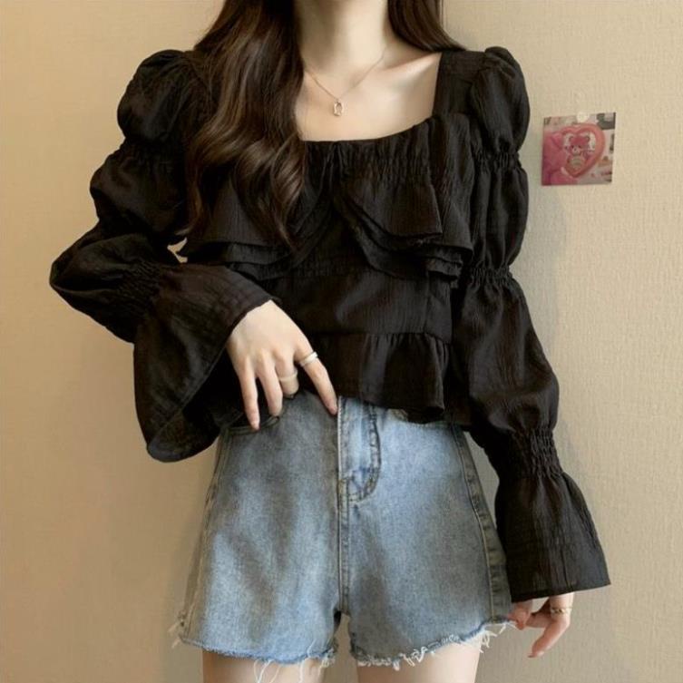 Sơ mi tiểu thư tay bồng bo chun phối cổ bèo nữ thanh lịch điệu đà SM3