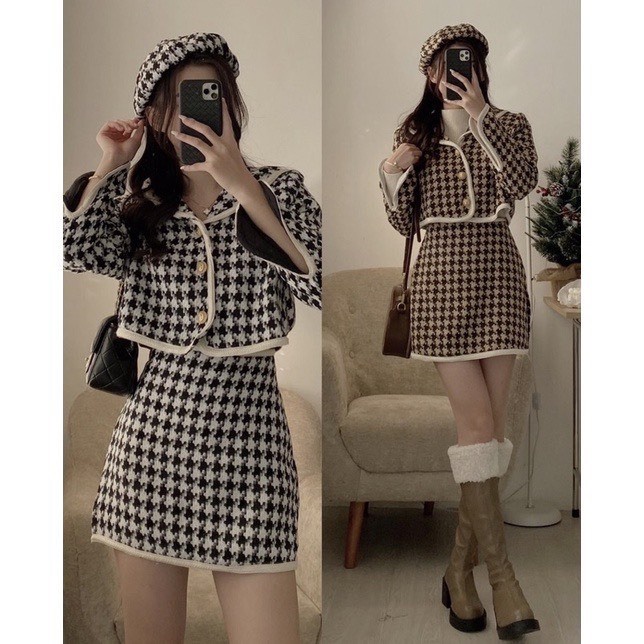 Set dạ Tweed tặng kèm mũ nồi AO29