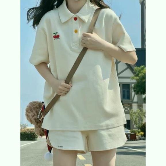 Bộ thun có cổ, họa tiết trái cherry đi học, đi chơi thời trang dễ thương mùa hè AO10