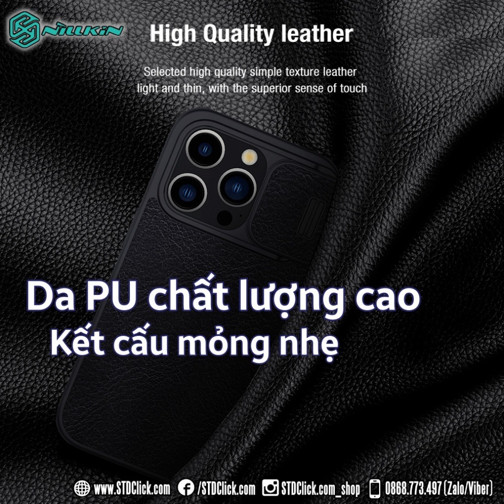 BAO DA IPHONE 15 PRO MAX - 15 PRO NILLKIN QIN PRO leather BẢO VỆ CAMERA CHÍNH HÃNG - hàng chuẩn