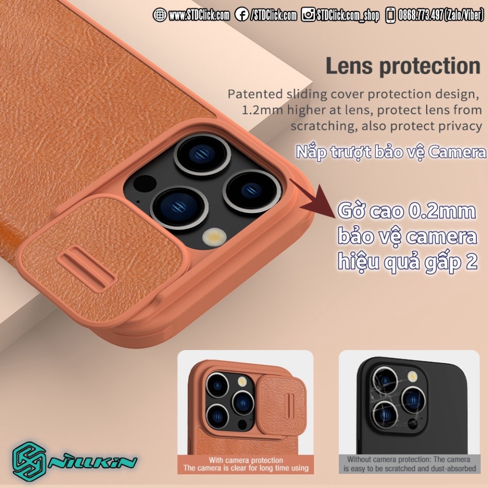 BAO DA IPHONE 15 PRO MAX - 15 PRO NILLKIN QIN PRO leather BẢO VỆ CAMERA CHÍNH HÃNG - hàng chuẩn