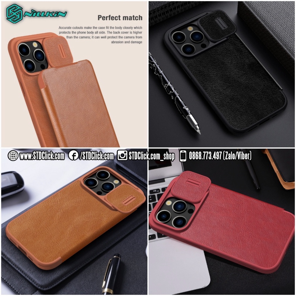 BAO DA IPHONE 15 PRO MAX - 15 PRO NILLKIN QIN PRO leather BẢO VỆ CAMERA CHÍNH HÃNG - hàng chuẩn