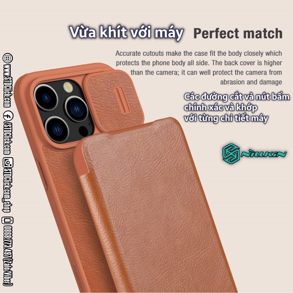 BAO DA IPHONE 15 PRO MAX - 15 PRO NILLKIN QIN PRO leather BẢO VỆ CAMERA CHÍNH HÃNG - hàng chuẩn