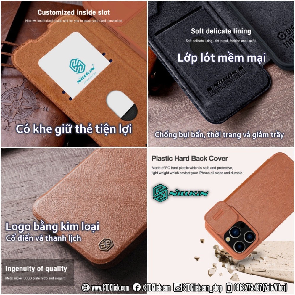BAO DA IPHONE 15 PRO MAX - 15 PRO NILLKIN QIN PRO leather BẢO VỆ CAMERA CHÍNH HÃNG - hàng chuẩn
