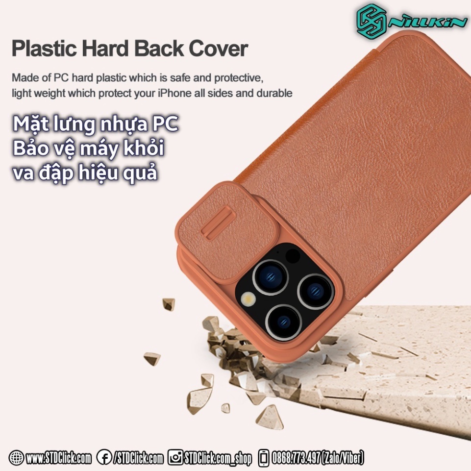 BAO DA IPHONE 15 PRO MAX - 15 PRO NILLKIN QIN PRO leather BẢO VỆ CAMERA CHÍNH HÃNG - hàng chuẩn