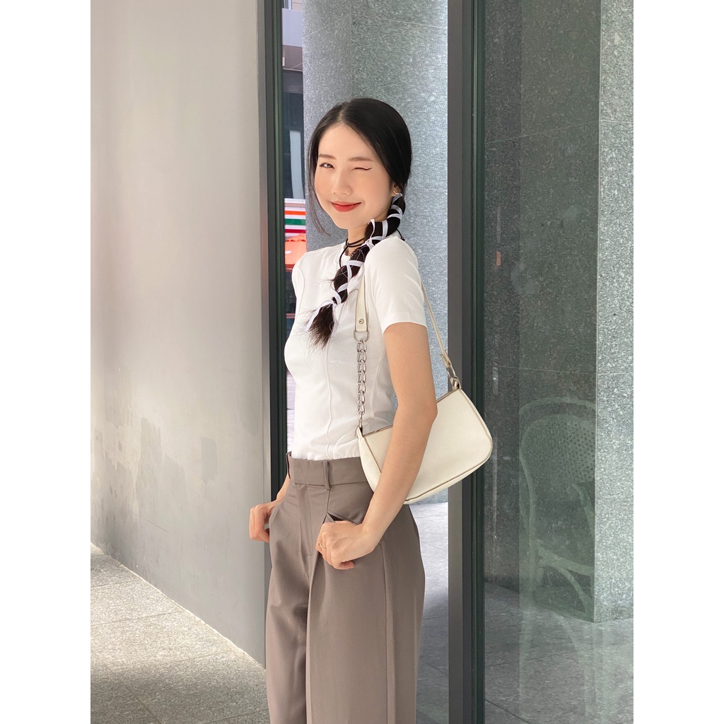 CHICBAE21 - Áo thun cổ tròn viền gân dọc
