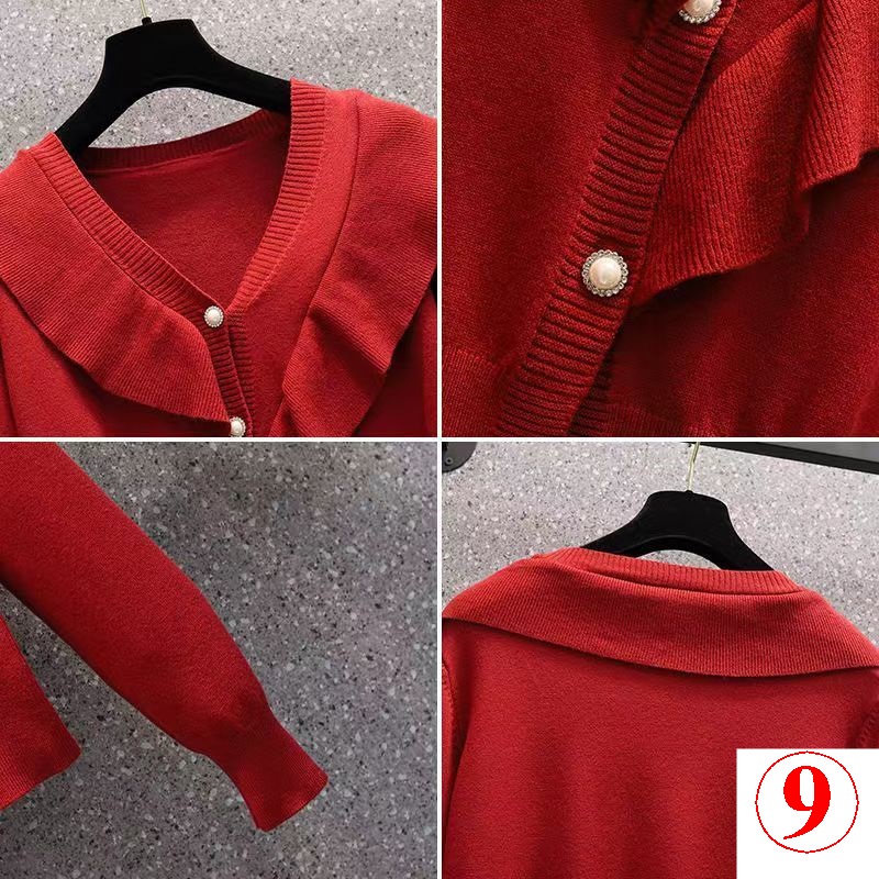 Áo cardigan Dệt Kim Tay Dài Cổ Chữ v Phối Bèo Thời Trang Thu Đông Cao Cấp Cho Nữ
