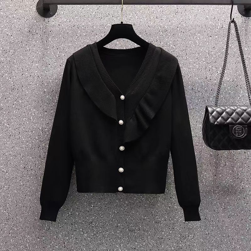 Áo cardigan Dệt Kim Tay Dài Cổ Chữ v Phối Bèo Thời Trang Thu Đông Cao Cấp Cho Nữ