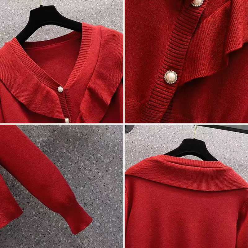 Áo cardigan Dệt Kim Tay Dài Cổ Chữ v Phối Bèo Thời Trang Thu Đông Cao Cấp Cho Nữ