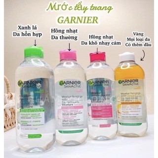 Nước Tẩy Trang Micellar Garnier Hồng/ Vàng/ Xanh Skinactive Cleansing Water