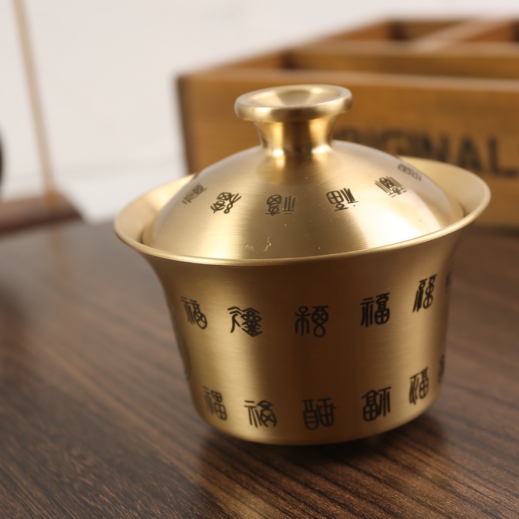Ly trà 02219 đóng bát 3 màu khoảng 110ml vàng, bát trà đồng trang trí cho hàng thủ công mỹ nghệ, bát trà trăm cây gạt gạo bằng trà nguyên chất bằng đồng.