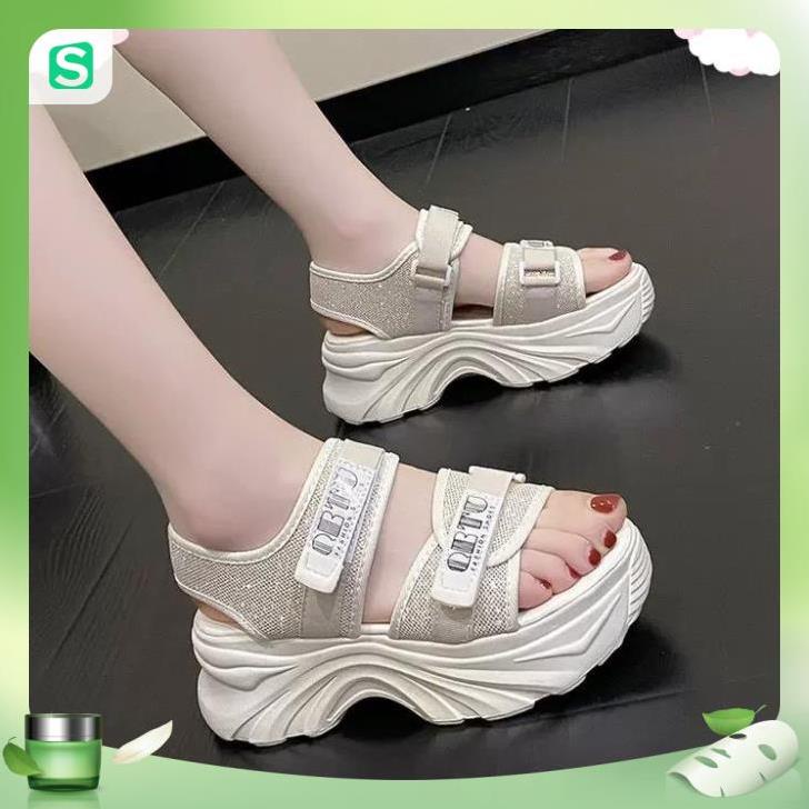 Sandal Nữ Đế Cao 6CM Dép Xăng Đan Quai Hậu Cao Cấp Sẵn Màu Đen Màu Kem Size 35-40