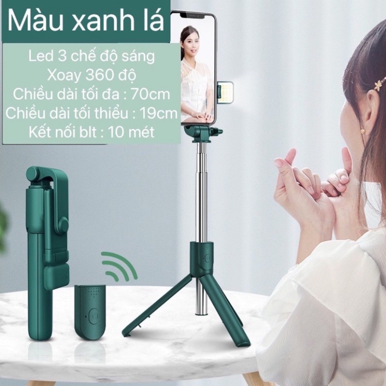 Gậy chụp hình 3 chân tích hợp đèn led selfie + remote bluetooth chụp hình shoppp