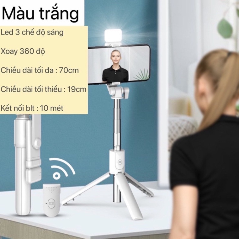Gậy chụp hình 3 chân tích hợp đèn led selfie + remote bluetooth chụp hình shoppp