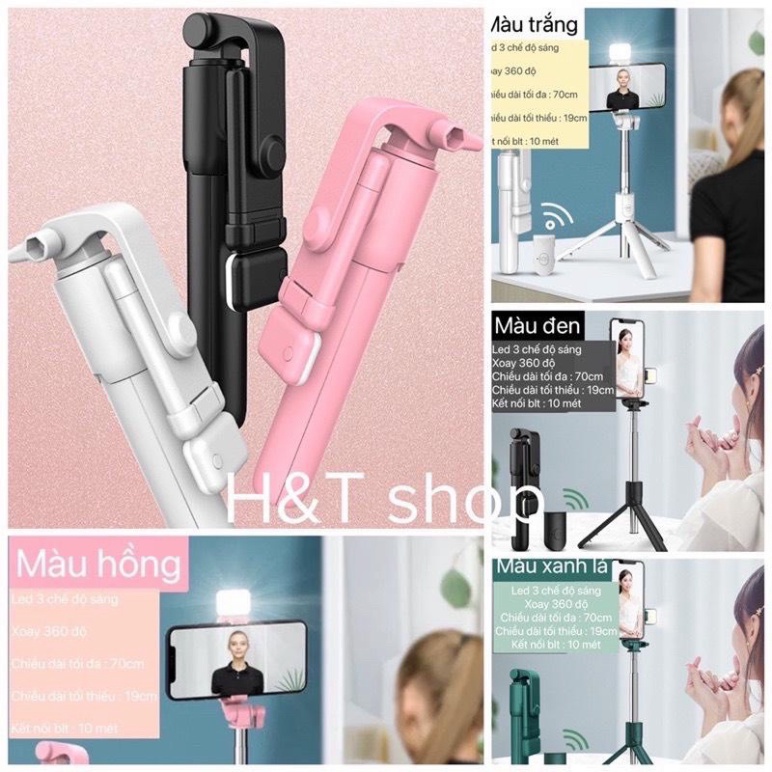 Gậy chụp hình 3 chân tích hợp đèn led selfie + remote bluetooth chụp hình shoppp