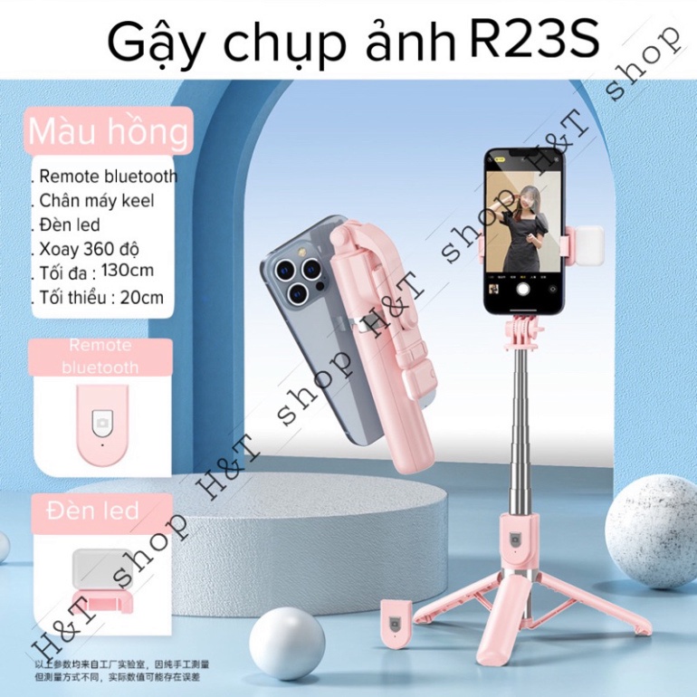 Gậy chụp hình 3 chân tích hợp đèn led selfie + remote bluetooth chụp hình shoppp