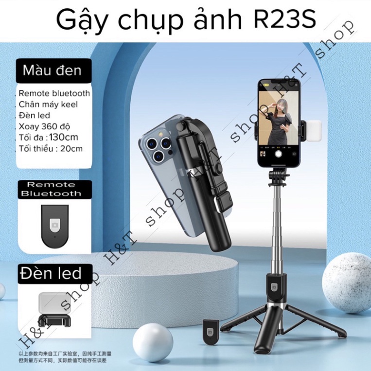 Gậy chụp hình 3 chân tích hợp đèn led selfie + remote bluetooth chụp hình shoppp