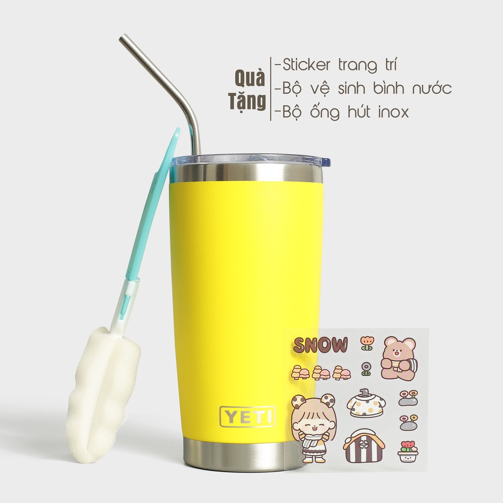 Cốc giữ nhiệt Yeti 18oz khắc tên ly giữ nhiệt 550ml có nắp vỏ sơn tĩnh điện chống xước Fan House tặng ống hút, sticker