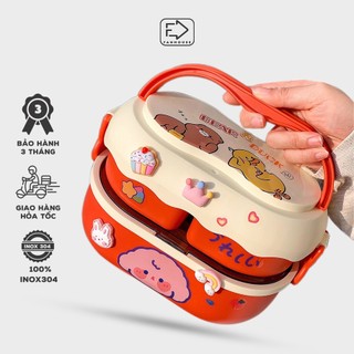 Hộp đựng cơm Eat Clean 1600ml kèm đũa thìa sử dụng được lò vi sóng hộp đựng cơm văn phòng Fan House tặng Sticker
