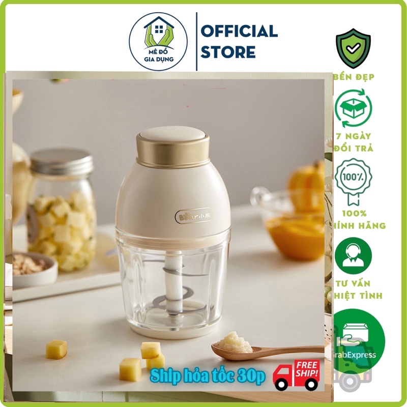 Máy xay ăn dặm 0.6L Bear QSJ D02Q1 cho bé, công suất 200W, đa năng 6 lưỡi dao và cối thủy tinh