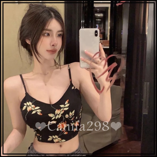Áo 2 dây chun lưng họa tiết hoa sang chảnh, Áo bra hoa nhí dáng lửng cao cấp ôm dáng phong cách Hàn Quốc 2069