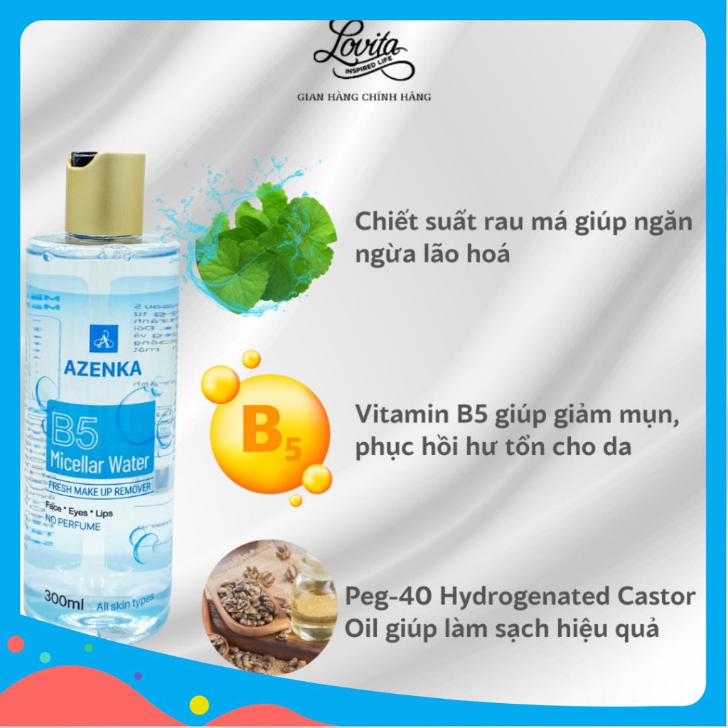 Nước tẩy trang B5 Azenka Micellar Water fresh make up remover 300ml
