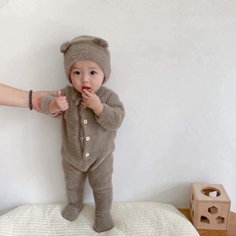 Body suit dài kèm mũ lông thỏ cho bé