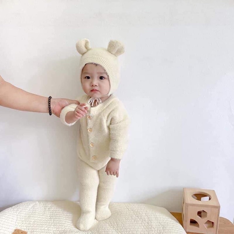 Body suit dài kèm mũ lông thỏ cho bé