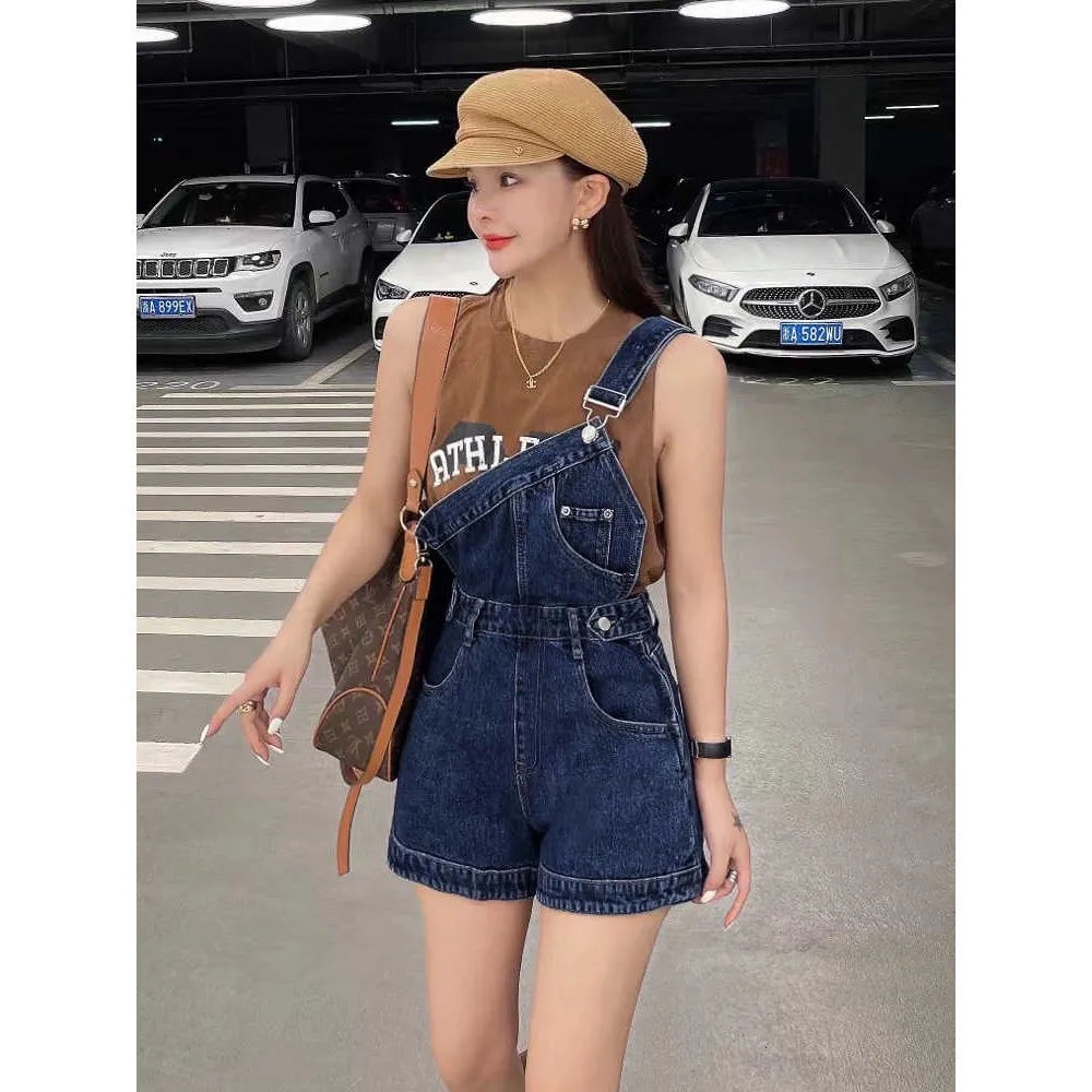 Jiashucheng Quần Short Yếm Vải Jean Phong Cách retro Mới Mùa Hè Cho Nữ