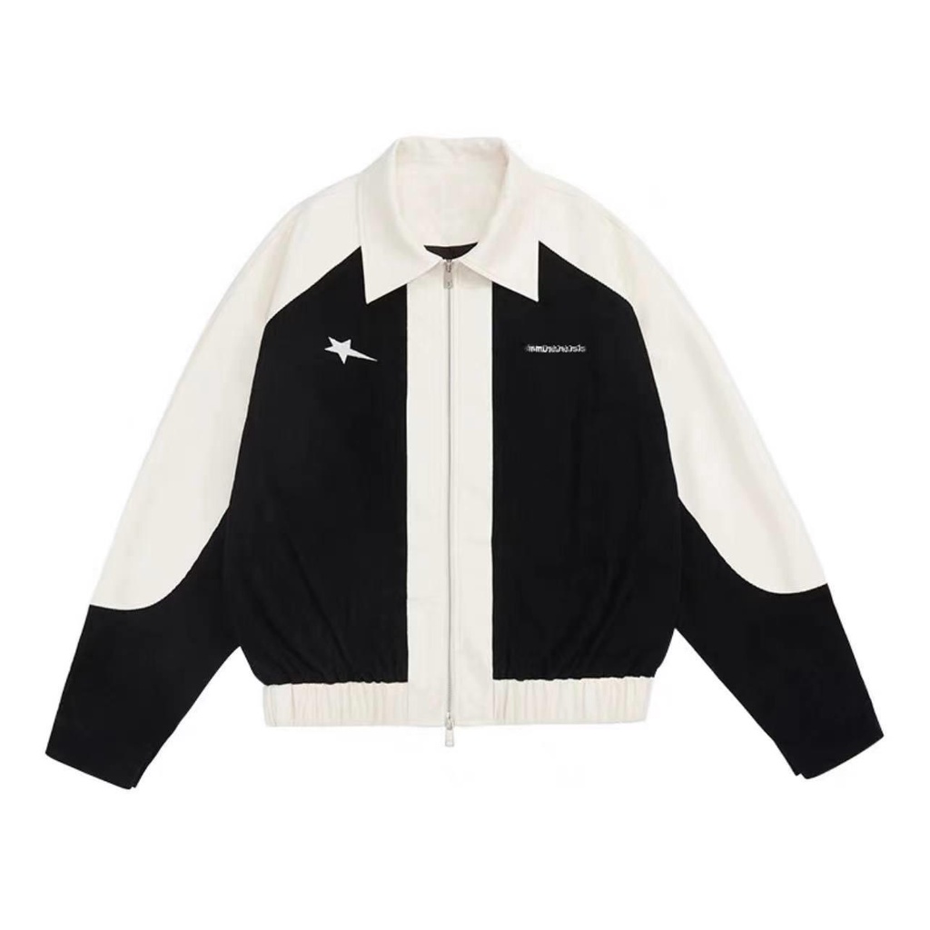 Áo Khoác Dáng Rộng In Chữ Ngôi Sao Màu Sắc retro Đường Phố Mỹ Thời Trang Mùa Thu Cho Nam Và Nữ