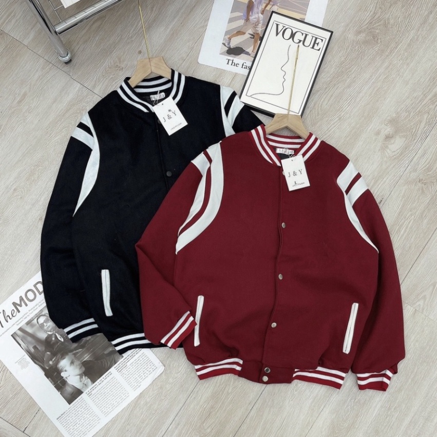 Áo Teddy 2 lớp Bomber Nam Phối Viền Da Chất Liệu Dạ Thời Trang Nam Nữ xu hướng