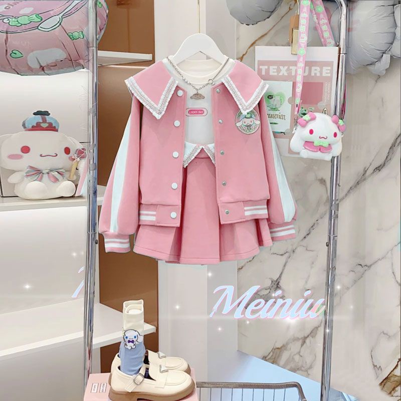 Áo Khoác Bóng Chày Và Chân Váy Xếp Ly Thời Trang Thu Đông Hàn Quốc Mới 2023 Dành Cho Bé Gái