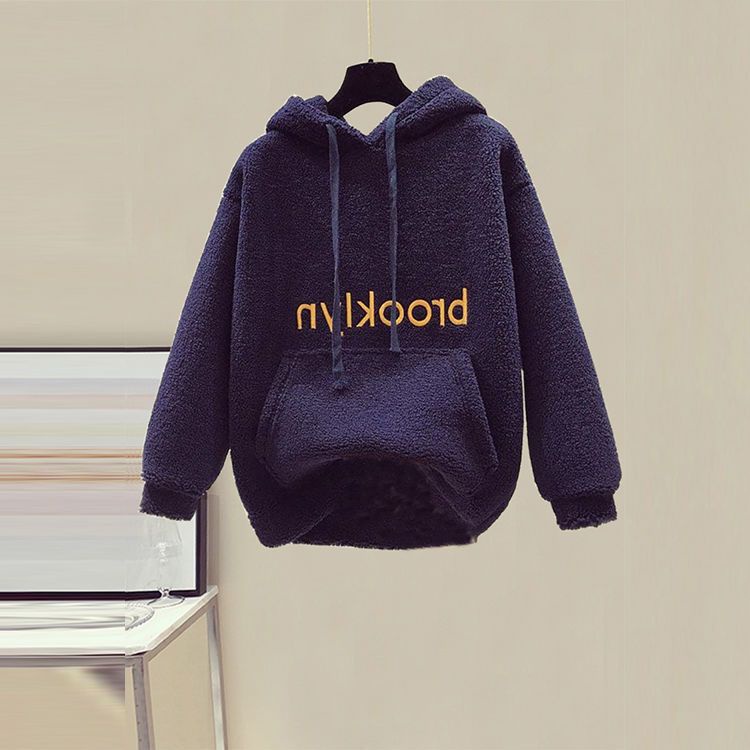 Áo Hoodie Lót Lông Cừu Dày Dặn Giữ Ấm Phong Cách Hàn Quốc Thời Trang Thu Đông Cho Nữ