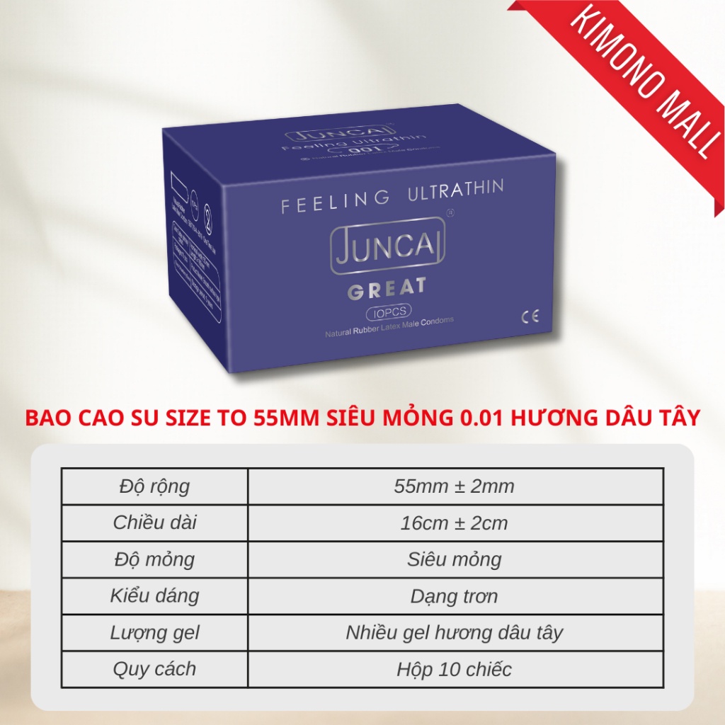 Bao cao su siêu mỏng 0.01 mm Juncai cao cấp, bcs kéo dài thời gian, gân gai tăng khoái cảm  - hộp 10 bcs durex_olo_store