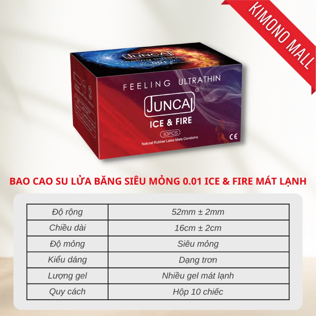 Bao cao su siêu mỏng 0.01 mm Juncai cao cấp, bcs kéo dài thời gian, gân gai tăng khoái cảm  - hộp 10 bcs durex_olo_store