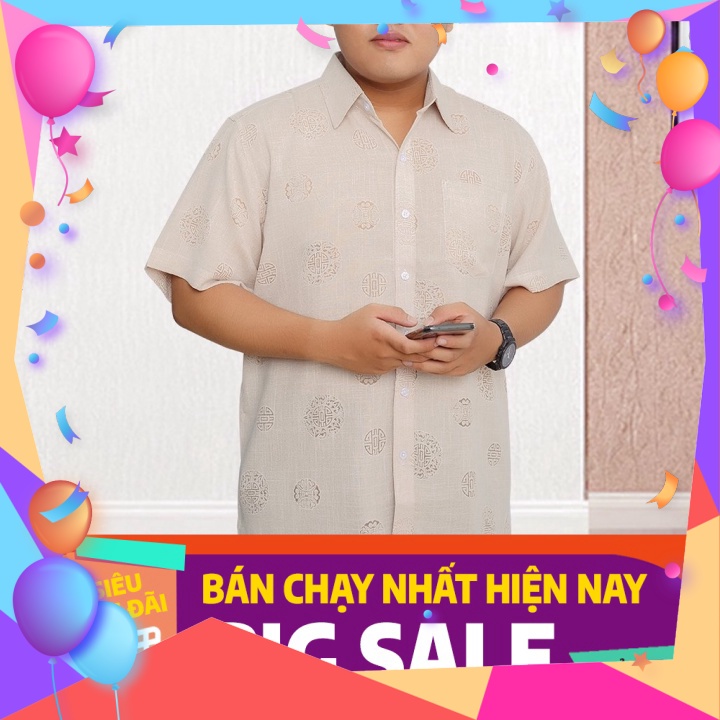(Gía tận xưởng) Áo sơ mi nam big size form rộng, ngắn tay, hoa văn hoạ tiết dành cho tuổi trung niên, vải xô siêu mát mẻ