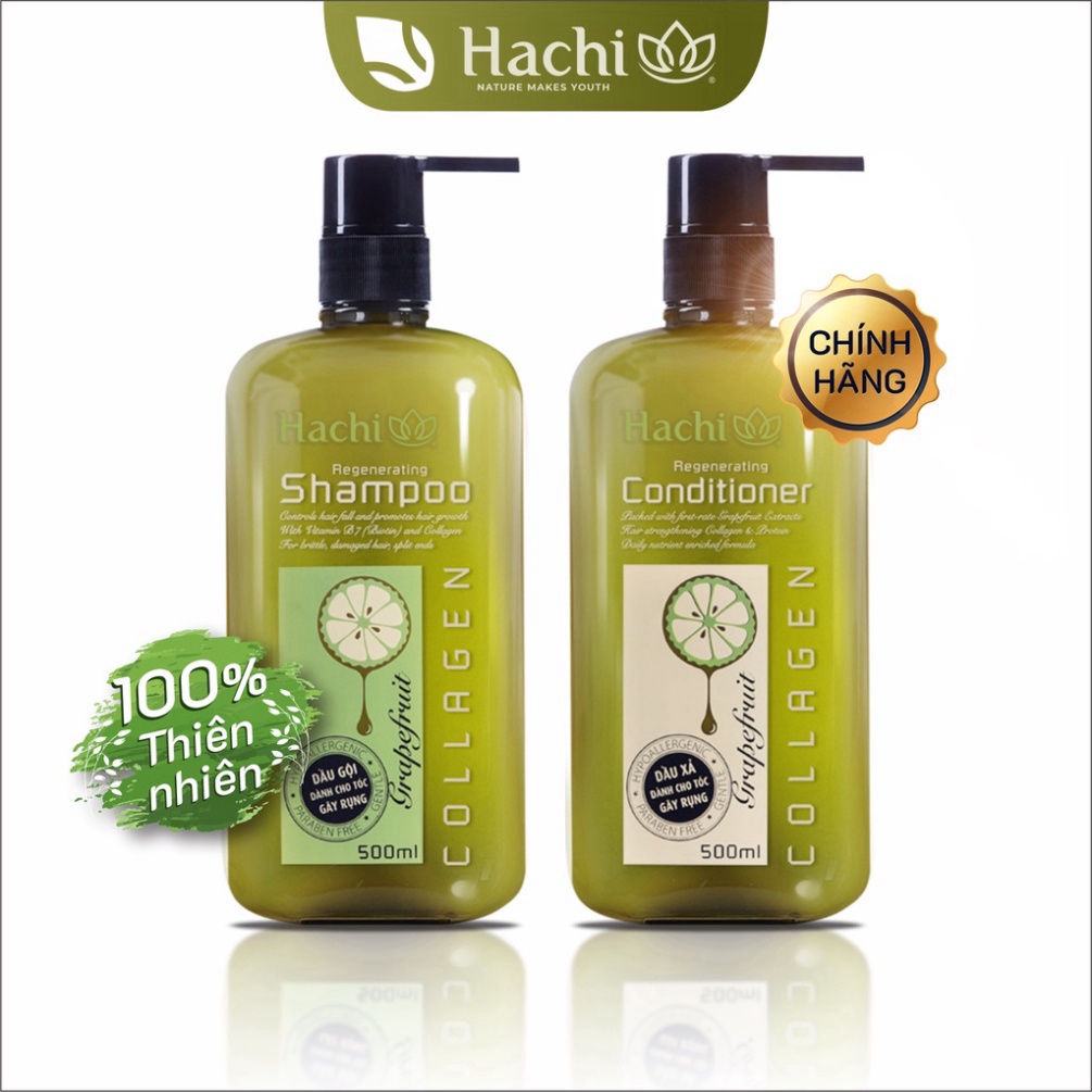 Combo dầu gội xả bưởi Hachi dành cho tóc gãy rụng 350, 500, 800ml