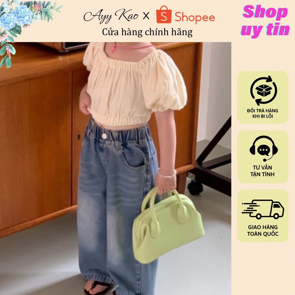 Quần jeans cho bé trai và bé gái từ 15 đến 50kg dáng suông dài ống rộng lưng chun co giãn - Hàng Cao Cấp Q6 - AYYKAO