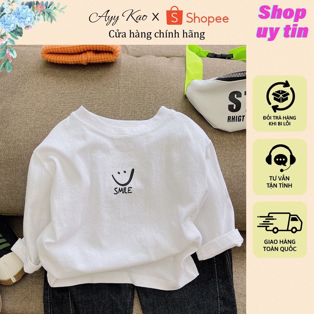 AYYKAO Áo thun dài tay cho bé trai và bé gái form rộng in hình hai màu trắng và đen C3