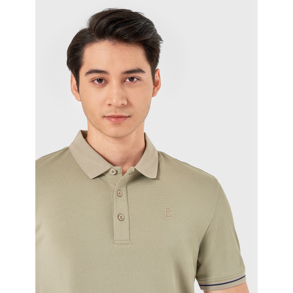 Áo polo nam CANIFA chất liệu cafe pha, tay phối bo kẻ, phom regular 8TP22W006