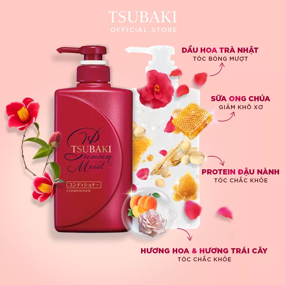 Dầu Xả Premium Dưỡng Tóc Bóng Mượt Tsubaki 490ml