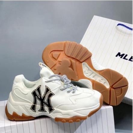 Giày Sneaker MLB NY đẹp đế nâu chuẩn bản Trung 1:1 full size, Giày thể thao nam nữ ulzzang đi học cổ thấp đế cao