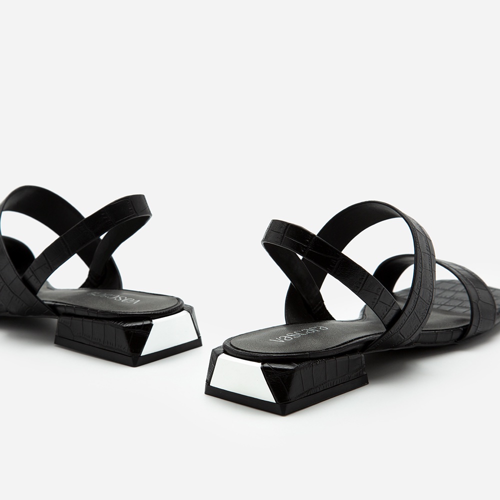 Vascara Giày Sandal Quai Ngang Vân Cá Sấu SDK 0315 Đen