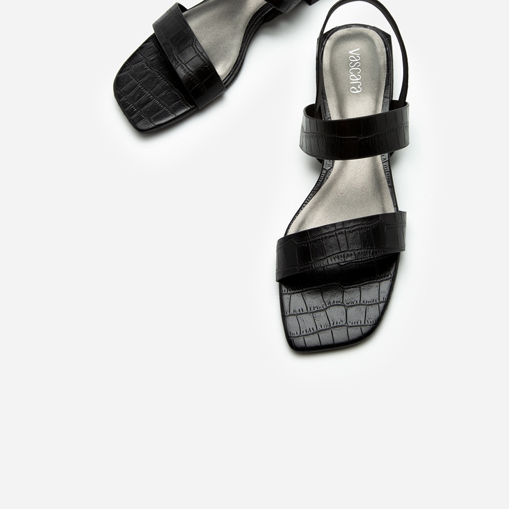 Vascara Giày Sandal Quai Ngang Vân Cá Sấu SDK 0315 Đen