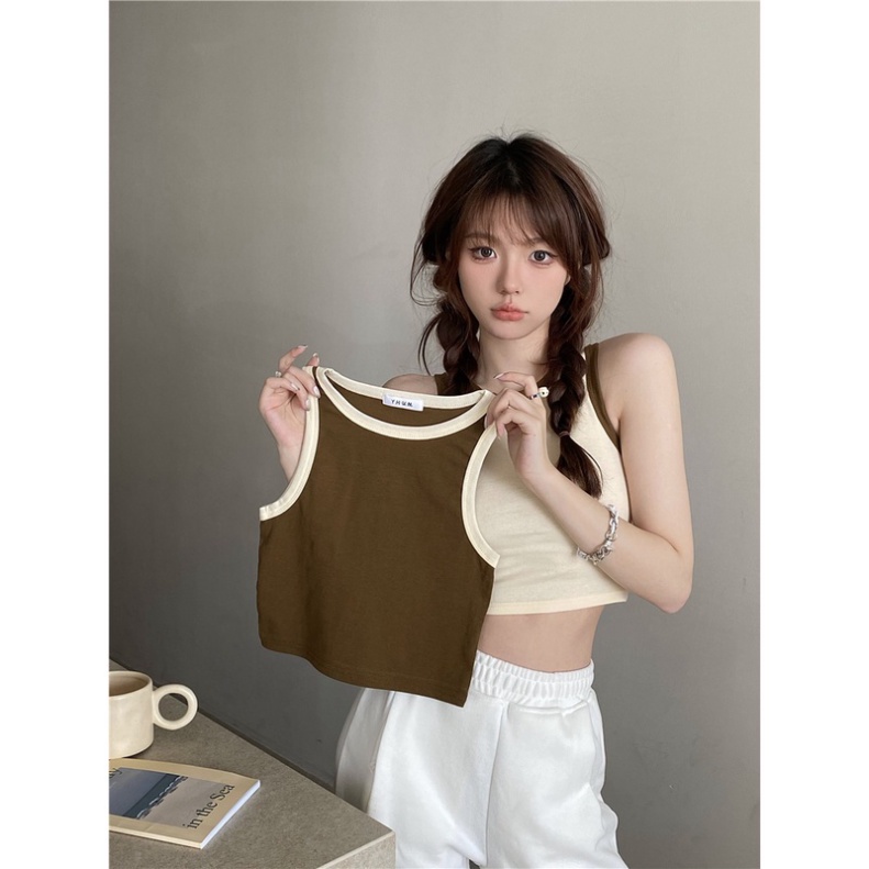 Áo croptop, Áo ba lỗ nữ sát nách vải bozip tăm hàn ôm body, gân mềm mát | BigBuy360 - bigbuy360.vn