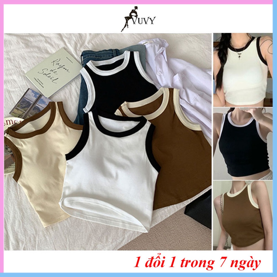 Áo croptop, Áo ba lỗ nữ sát nách vải bozip tăm hàn ôm body, gân mềm mát | BigBuy360 - bigbuy360.vn