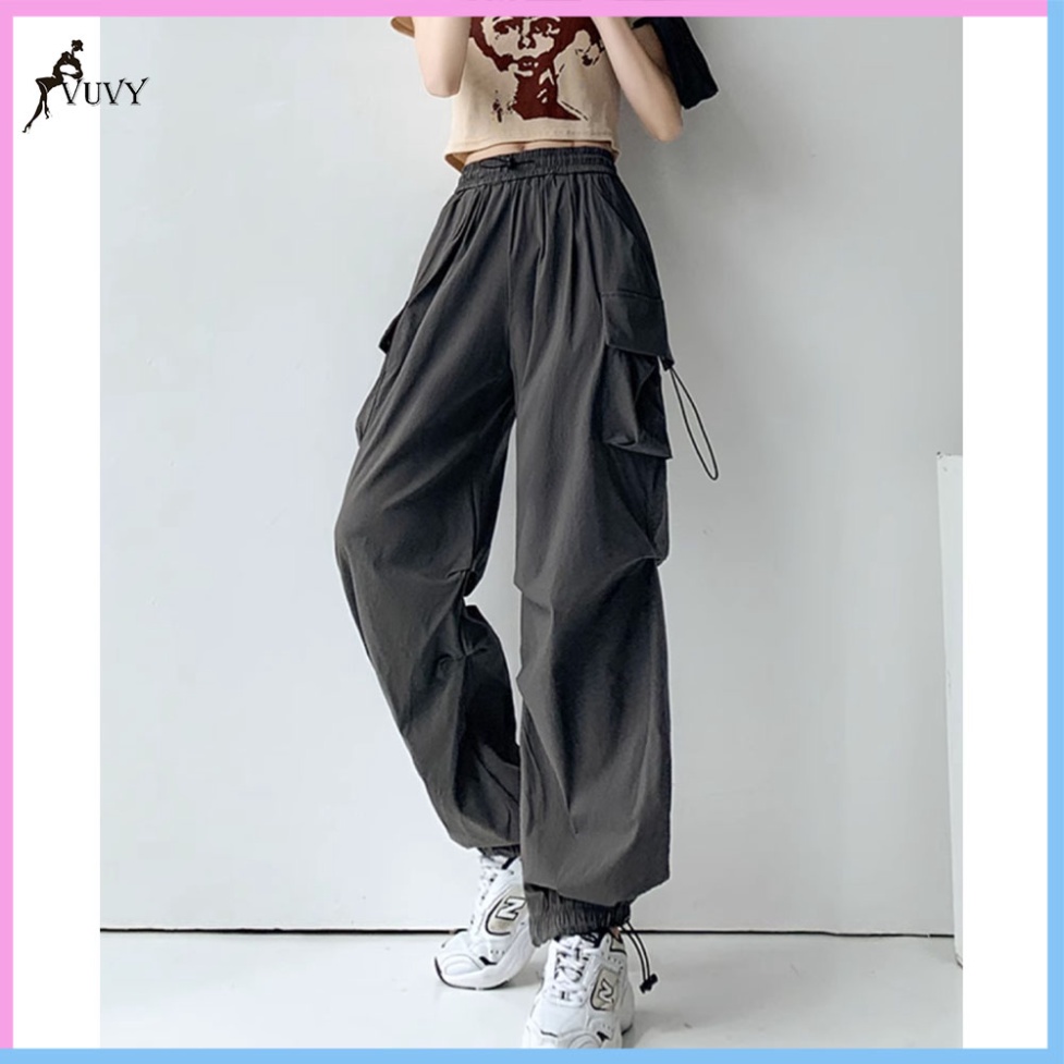 Quần túi hộp nữ, quần cargo pants ống rộng vải kaki phối dây rút eo QTH15 | BigBuy360 - bigbuy360.vn