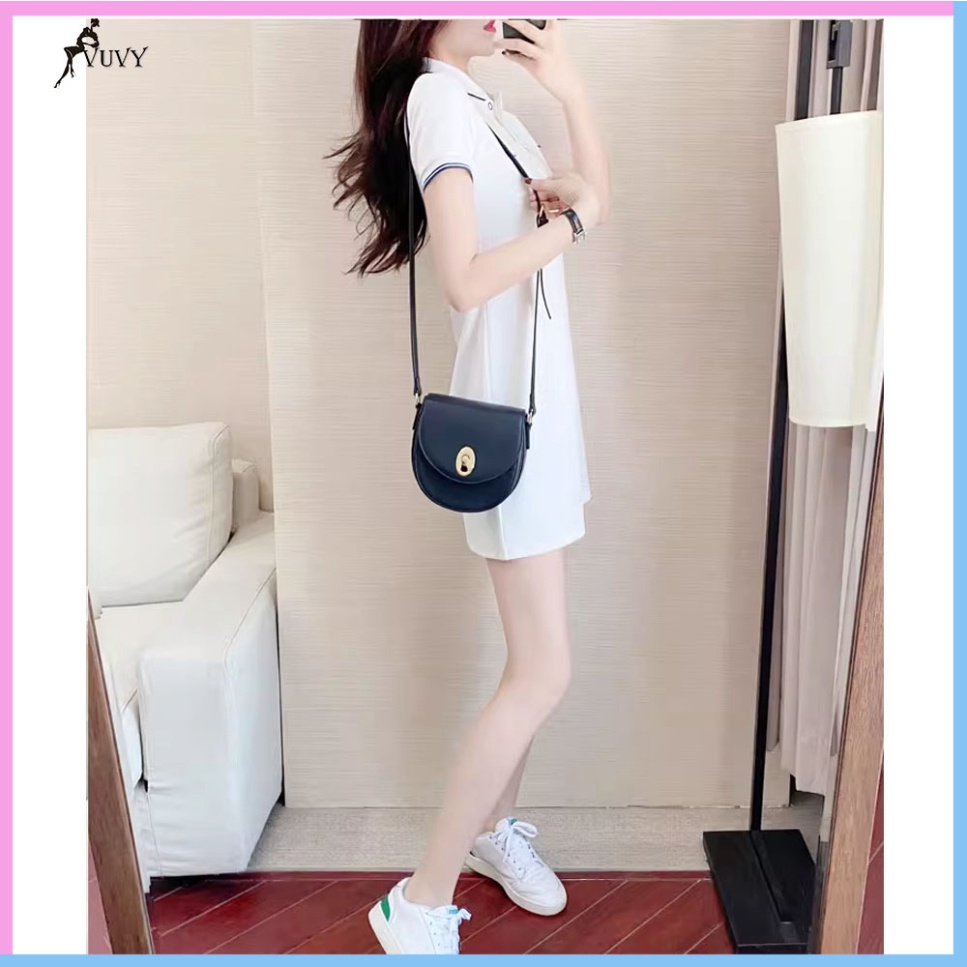 Đầm polo nữ dáng xòe tay ngắn, Váy polo nữ chất thun gân tăm VUVY tôn dáng VAY18 | BigBuy360 - bigbuy360.vn