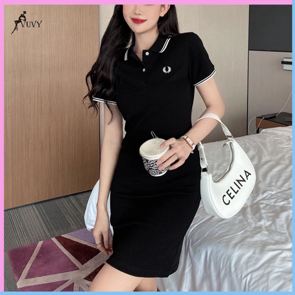 Đầm polo nữ dáng xòe tay ngắn, Váy polo nữ chất thun gân tăm VUVY tôn dáng VAY18 | BigBuy360 - bigbuy360.vn